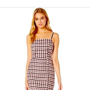 Elegant Black, Pink and White Houndstooth Dress